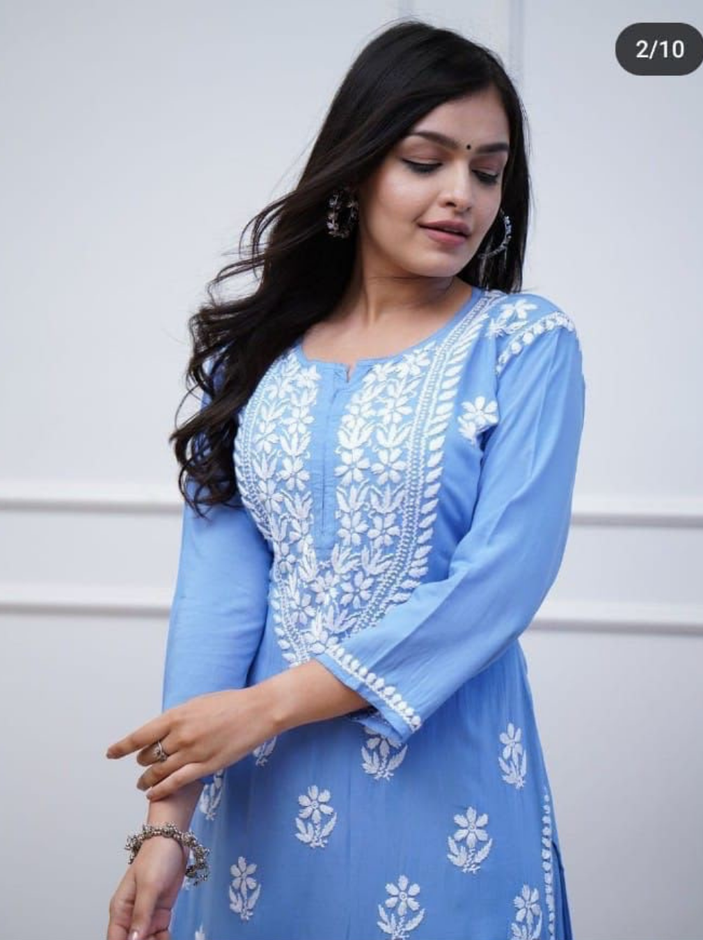 Women's Sky Blue Rayon Kurta Pant Set with Thread Embroidery