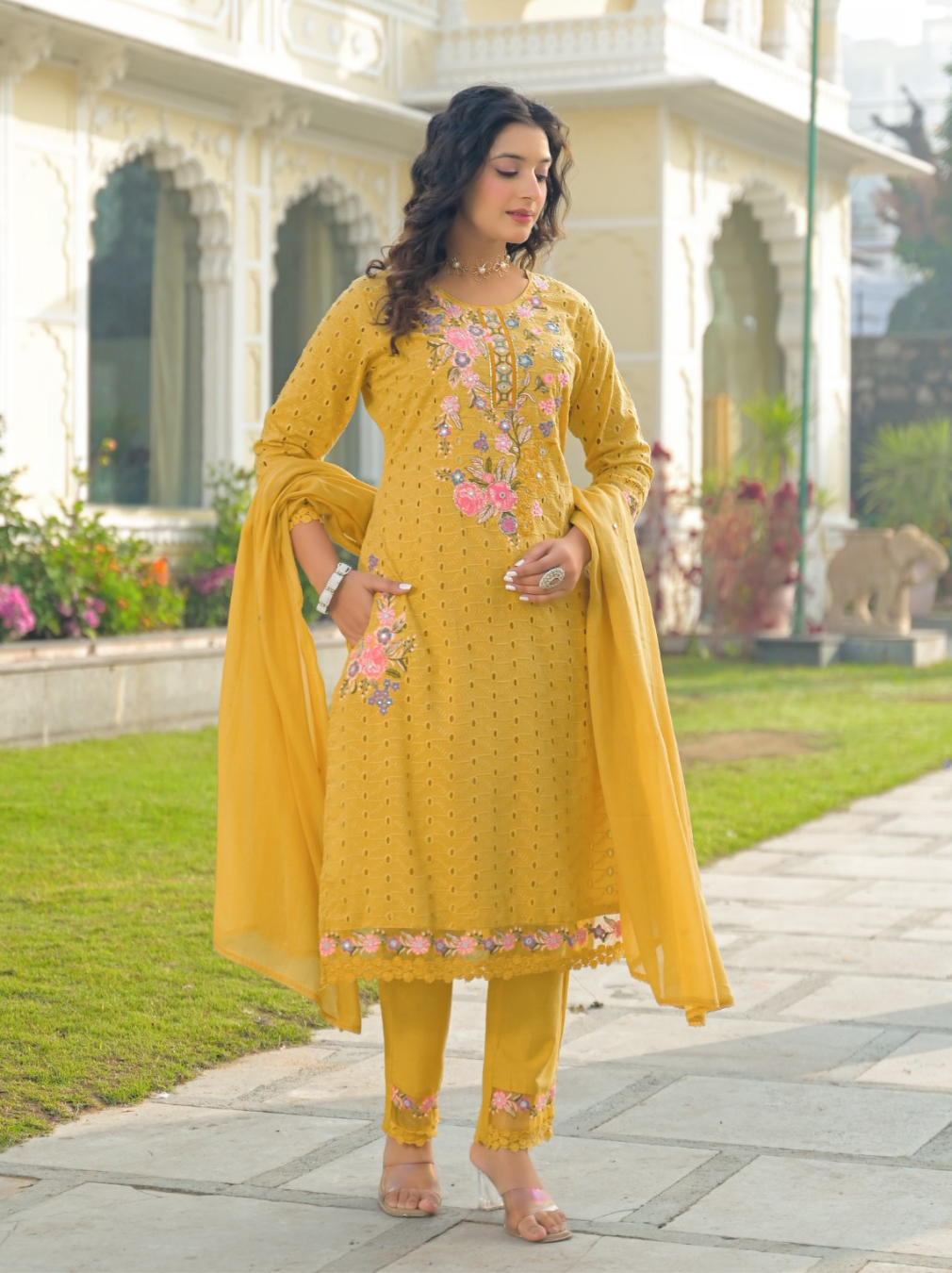 Women's Cotton Straight Suit Set with Thread Embroidery | 3-Piece Ethnic Set