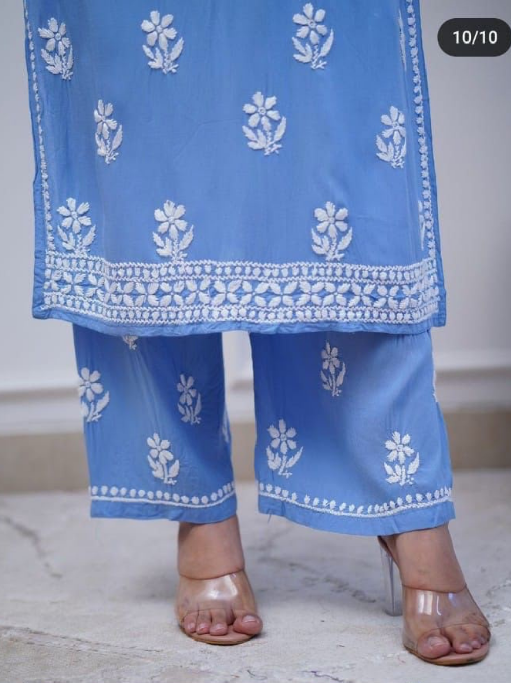 Women's Sky Blue Rayon Kurta Pant Set with Thread Embroidery