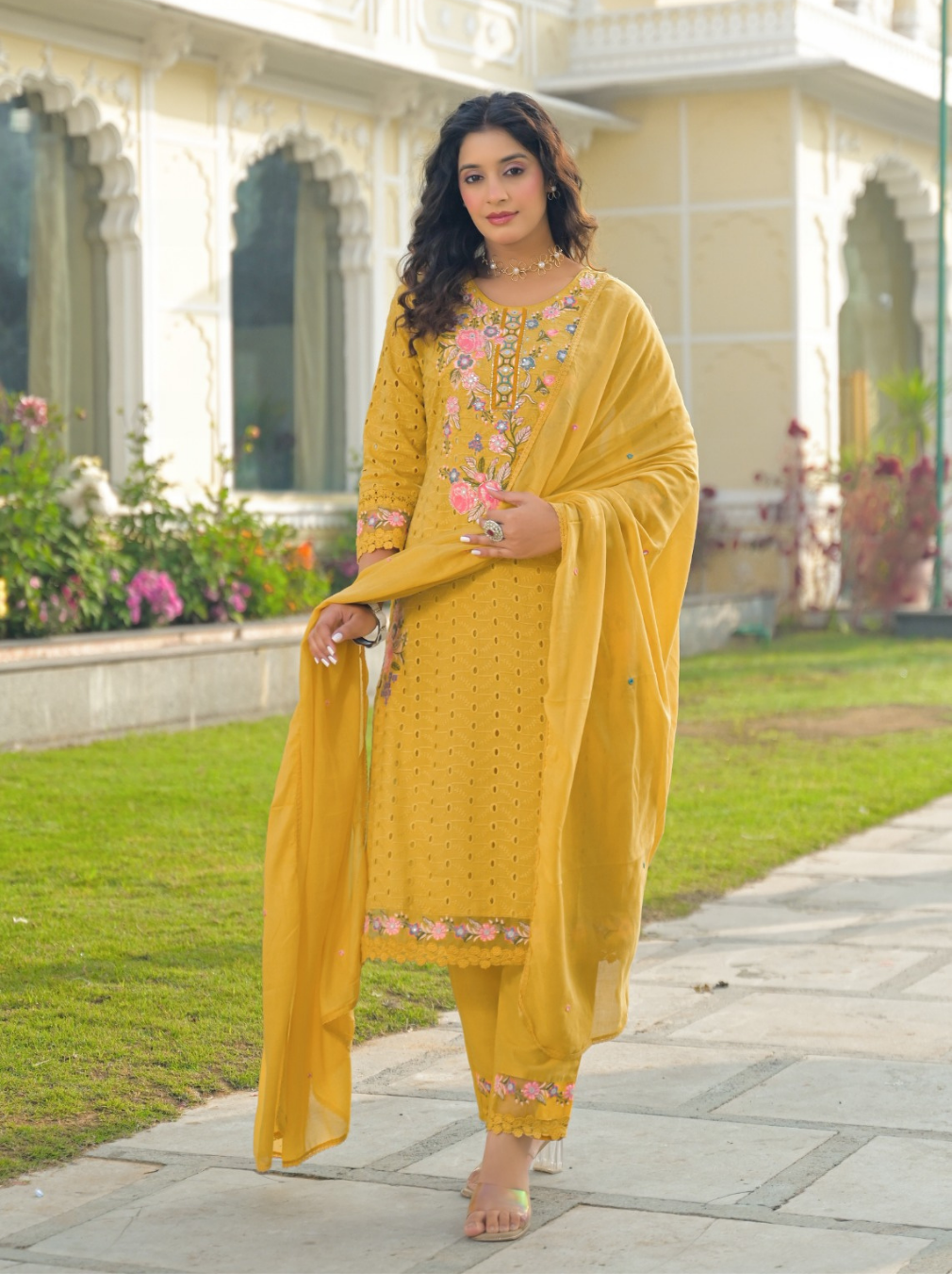 Women's Cotton Straight Suit Set with Thread Embroidery | 3-Piece Ethnic Set