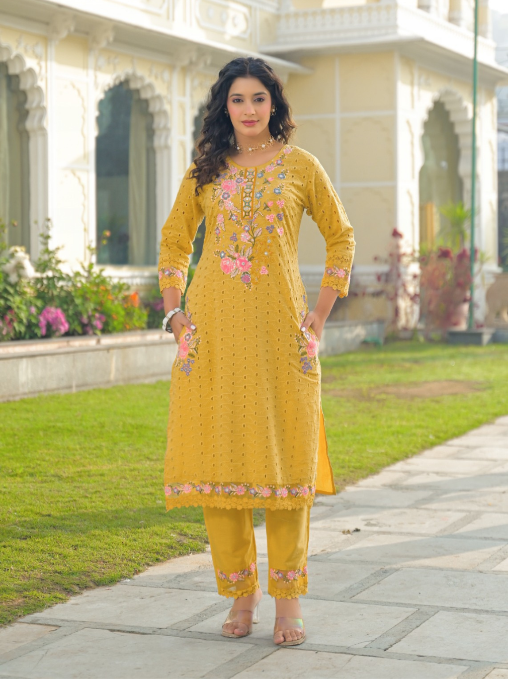 Women's Cotton Straight Suit Set with Thread Embroidery | 3-Piece Ethnic Set