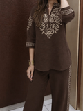Chocolate Brown Embroidered Cotton Flex Coord Set