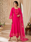 Hot Pink Embroidered Mul Cotton Anarkali Suit Set