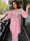 Baby Pink Cotton Co-ord Set with Butterfly Thread Embroidery