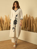 Women's Pure Cotton Kurta Pant Set with Thread Embroidery