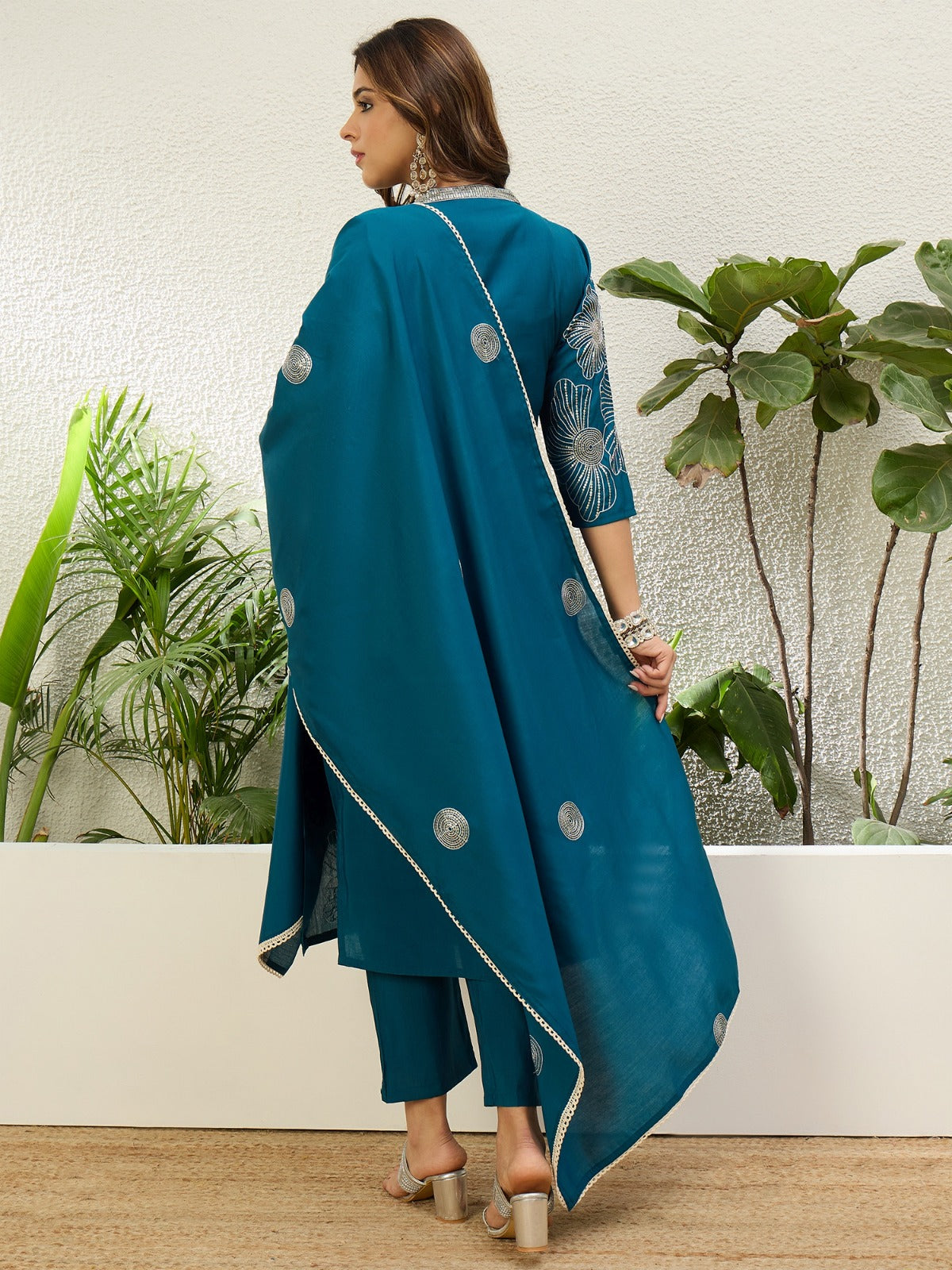 Women's Traditional Kurta Pant Set with Dupatta (Teal)
