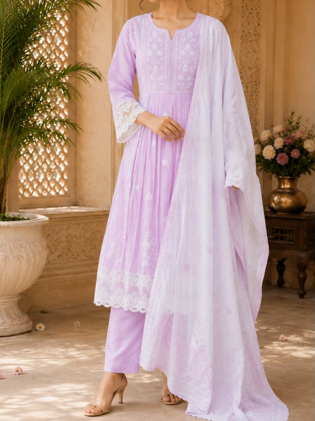 Lilac Lucknowi Chikankari Anarkali Suit Set