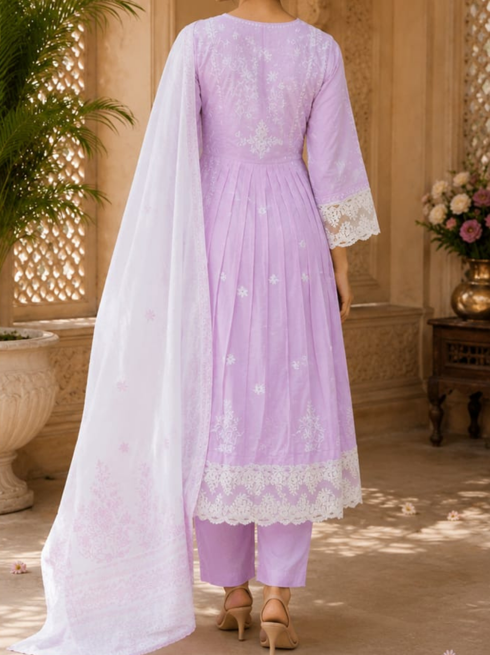 Lilac Lucknowi Chikankari Anarkali Suit Set