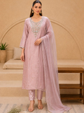 Lavender Silver Embroidered Chanderi Kurta Set
