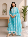 Sky Blue Chikankari Embroidered Anarkali Suit Set