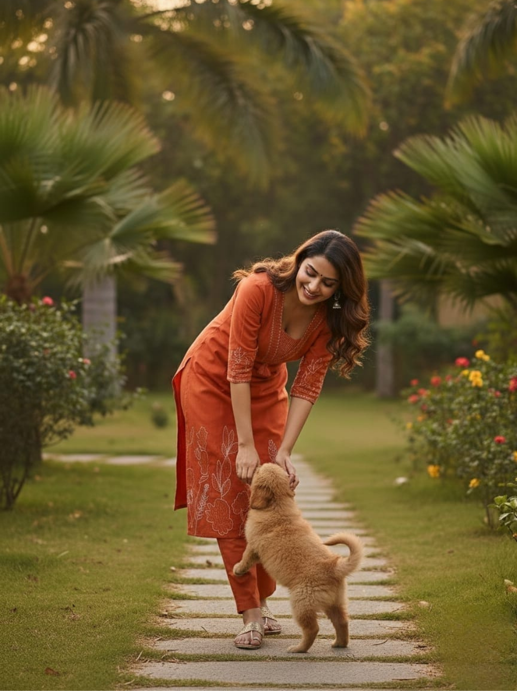 Rust Orange Embroidered Cotton Kurta Set with Malmal Dupatta