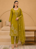 Olive Green Floral Embroidered Cotton Silk Kurta Set