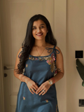 Steel Blue Heavy Embroidered Cotton Flex Kurta Set