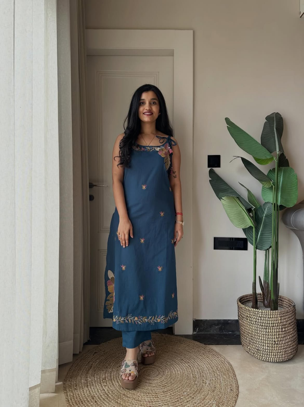 Steel Blue Heavy Embroidered Cotton Flex Kurta Set