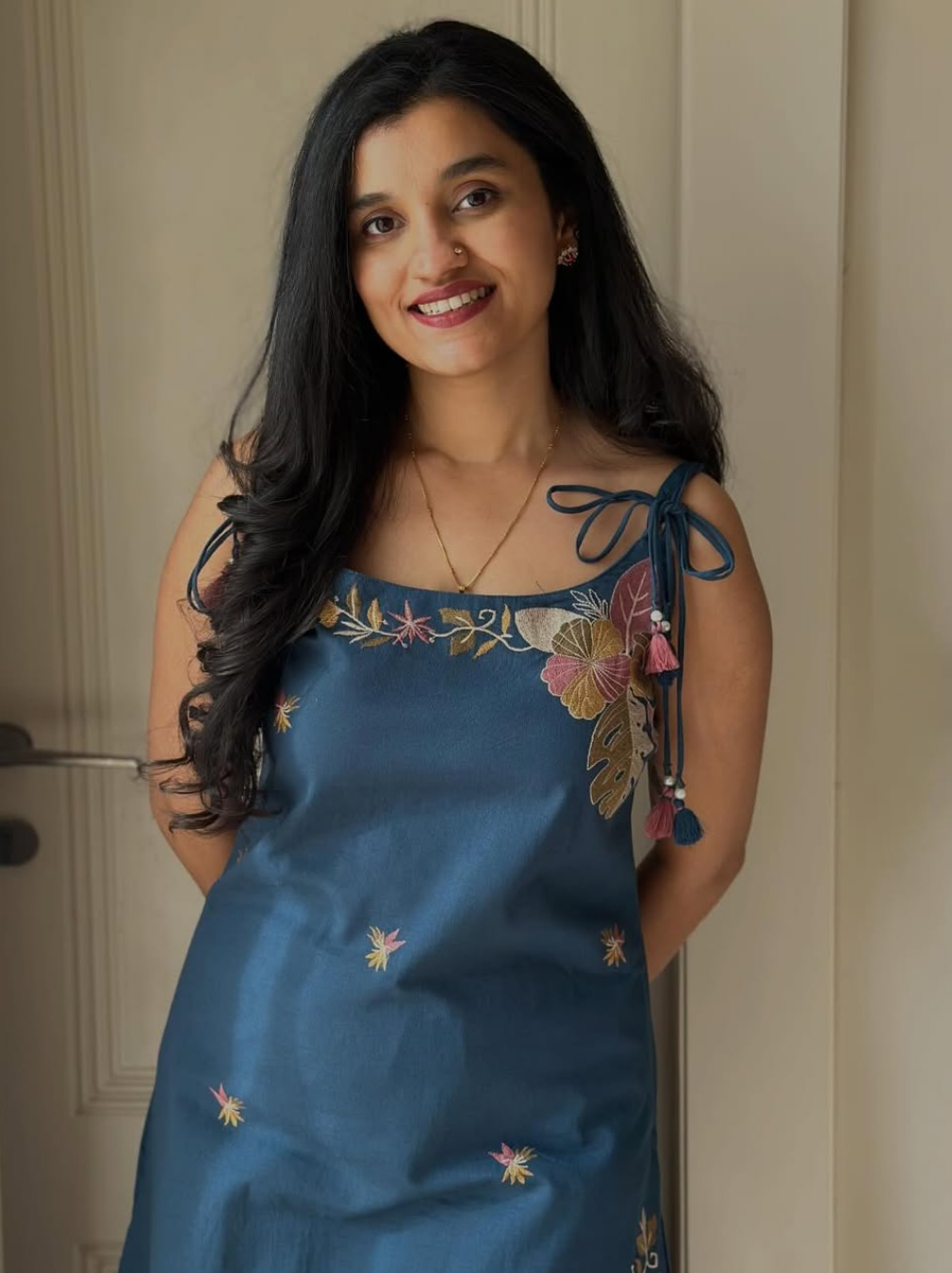 Steel Blue Heavy Embroidered Cotton Flex Kurta Set