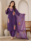 Purple Floral Embroidered Cotton Kurta Set